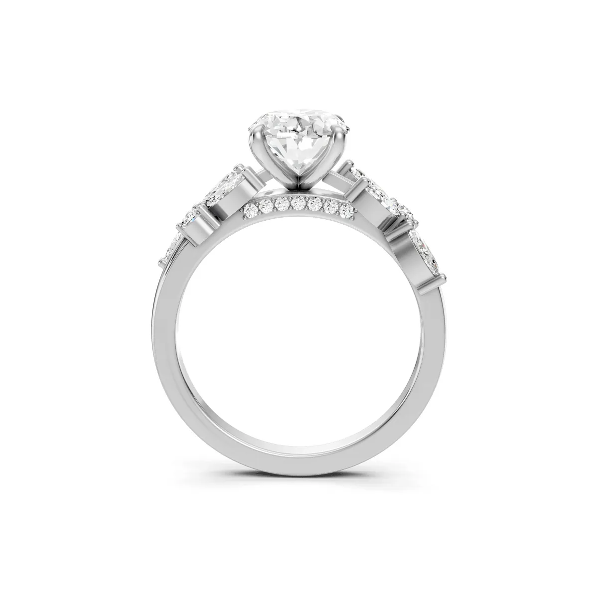 Aura Luxury Oval Lab Grown Diamond Floral Ring With Marquise Side Stones