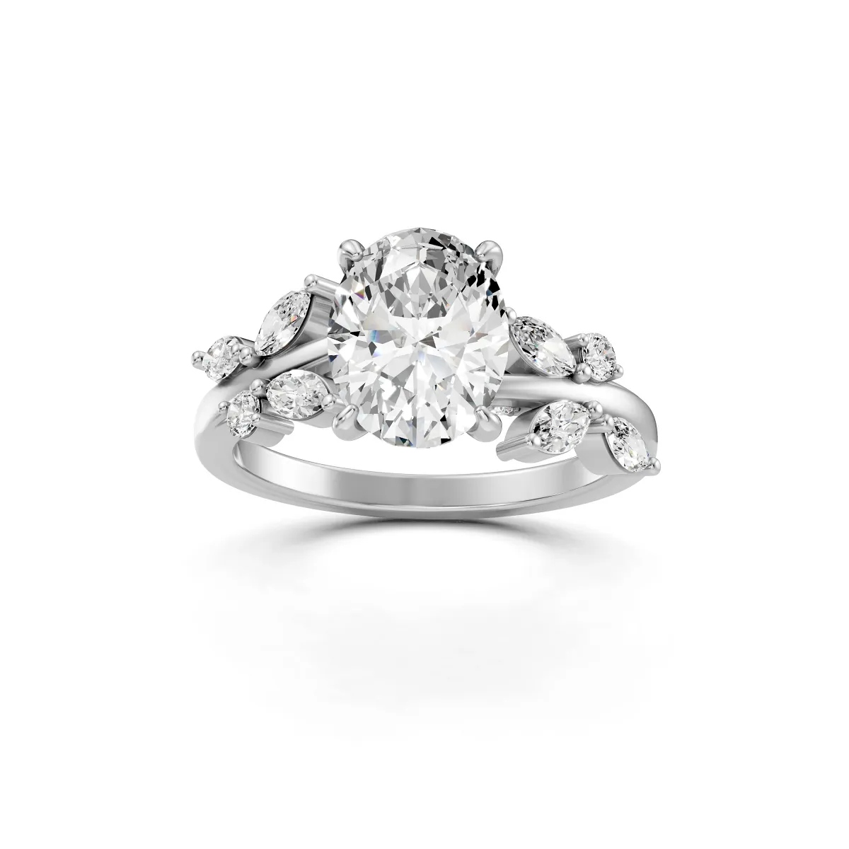 Aura Luxury Oval Lab Grown Diamond Floral Ring With Marquise Side Stones
