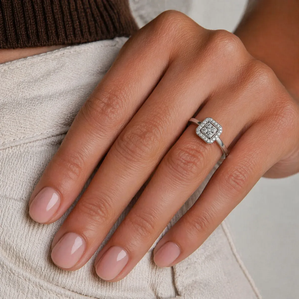 Amal 0.19 CT Natural Diamond Cluster Engagement Ring With Halo Design