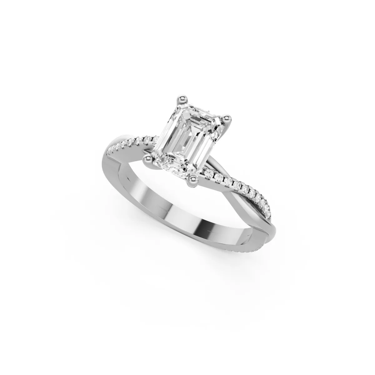 Rose Round And Emerald Cut Lab Grown Diamond Twisted  Engagement Ring