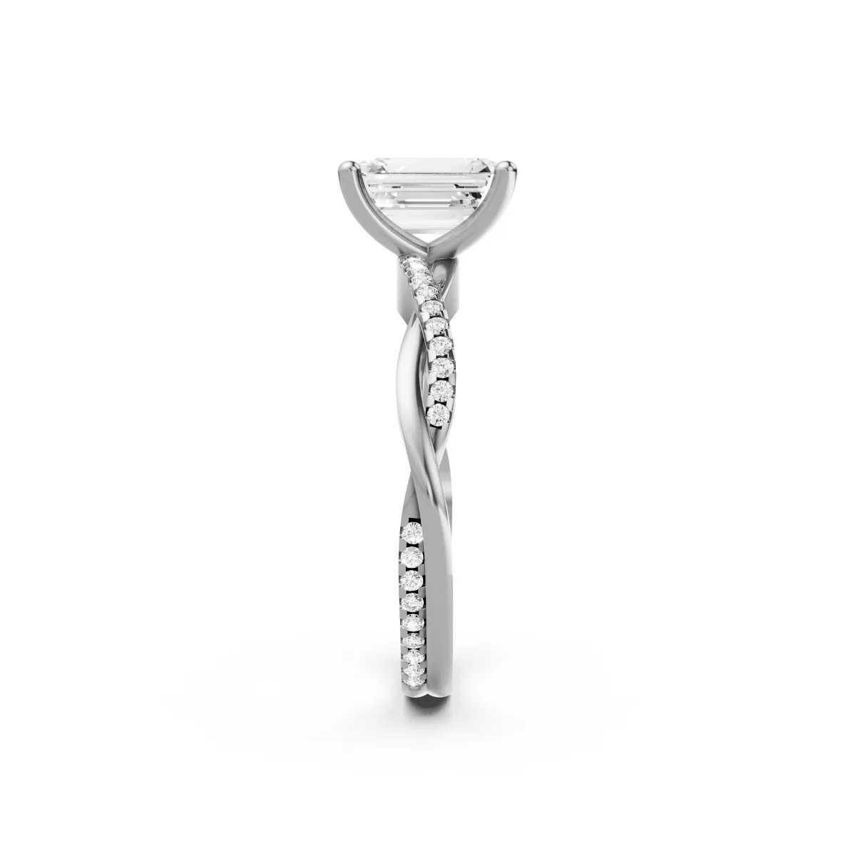 Rose Round And Emerald Cut Lab Grown Diamond Twisted  Engagement Ring