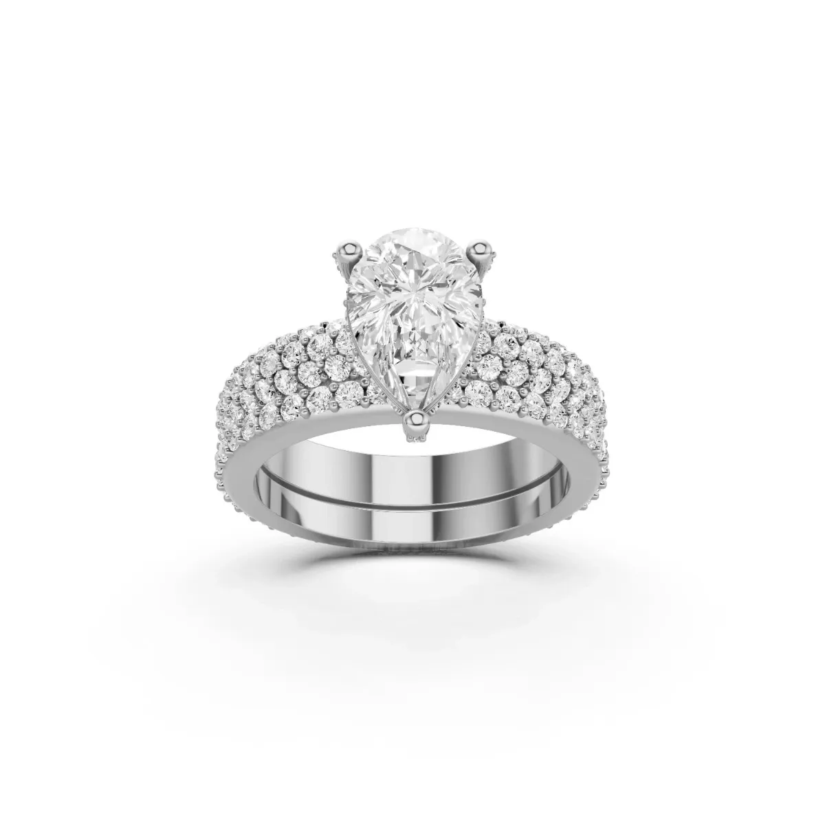 Pear Cut And Round Lab Grown Diamond Engagement Ring