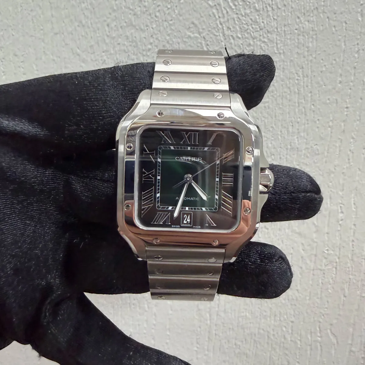 Cartier Santos De Cartier Large Green Dial On Bracelet