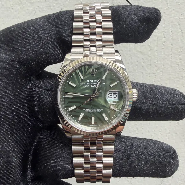 Rolex Datejust Olive Green Palm Motif Dial On Jubilee Ref 126234 With New Style Card Green 2022