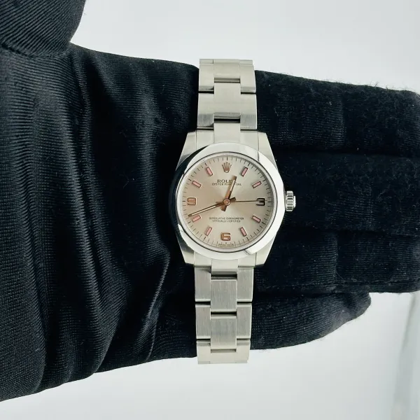Rolex Oyster Perpetual Silver / Pink Markers Dial On Oyster