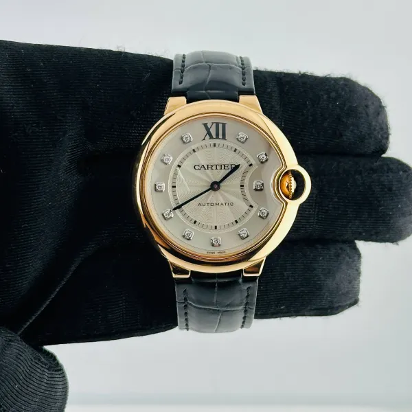 Cartier Ballon Bleu Silver Factory Diamond Dial On Leather