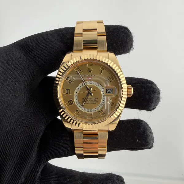 Rolex Sky Dweller Champagne Sunray Arabic Dial on Oyster Ref 326938 with New Style Card White 2016