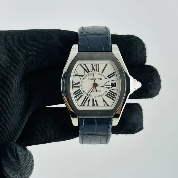 Cartier Roadster Silver Roman Dial On Leather
