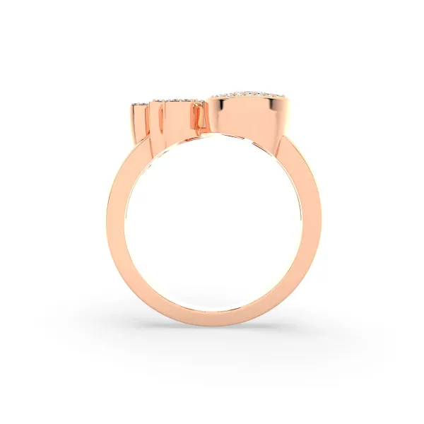 10K Rose Gold Heart Shaped Initial Letter B Diamond Rings For Women