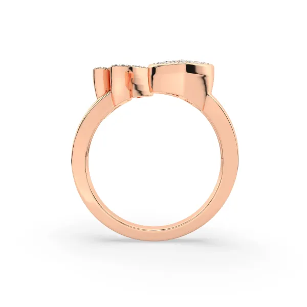 10K Rose Gold Round Diamond Heart Initial V Rings