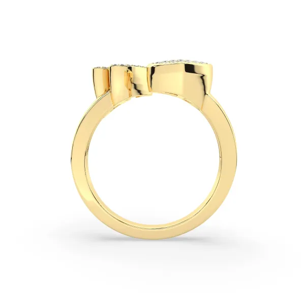 Gold Round Natural Diamond Heart Initial V Rings