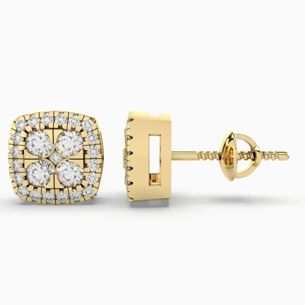 Natural Diamond Cluster Square 0.35 CT.T.W Natural Diamond Stud Earrings