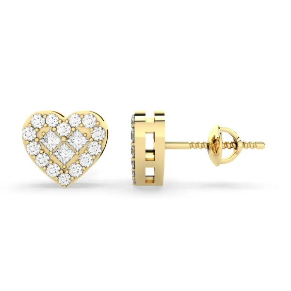 Gold Heart Shaped Natural Diamond Accent Stud Earrings For Her