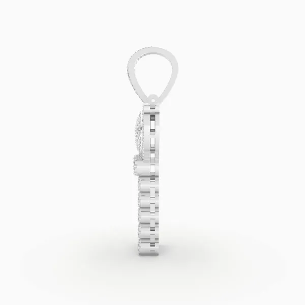 10K White Gold Natural Round Diamond Key With Heart Charm Pendant