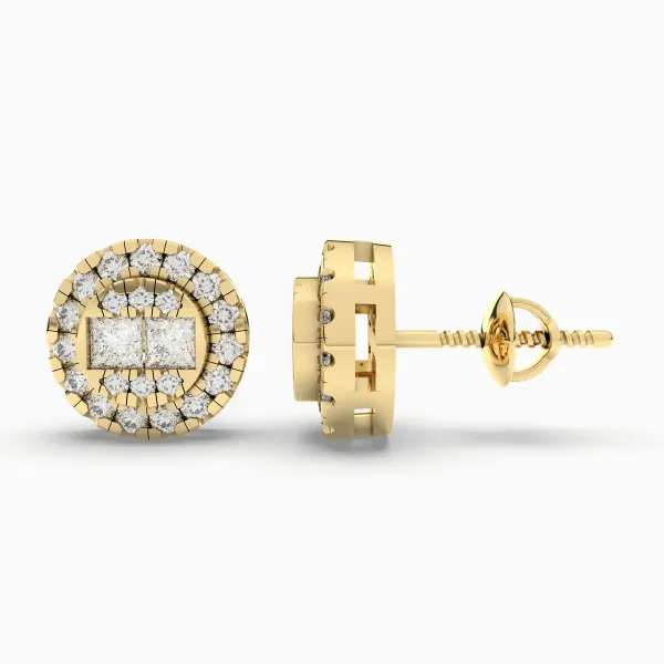 Gold Round Natural Diamond Stud Earrings For Women