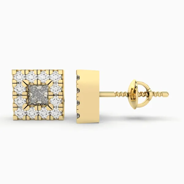Square Natural Diamond Stud Earrings - 0.54 CT Natural Diamonds For Women