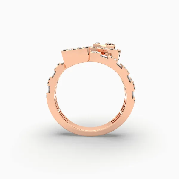 10K Rose Gold Baguette And Round Diamond Heart Initial B Rings