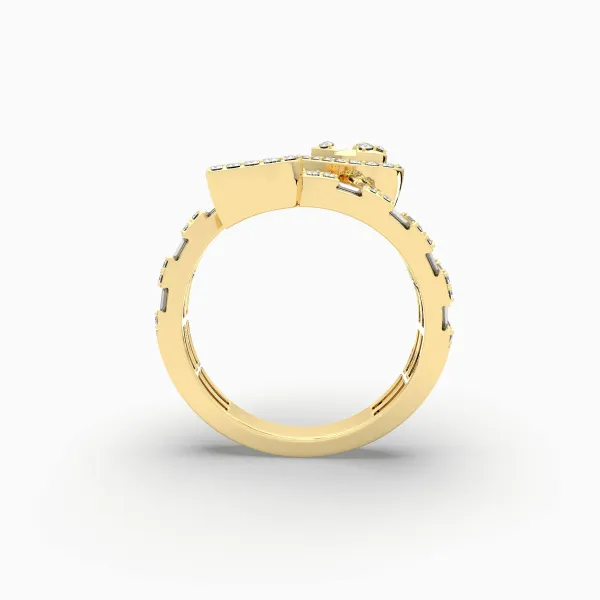 Baguette And Round Natural Diamond Heart Initial B Rings