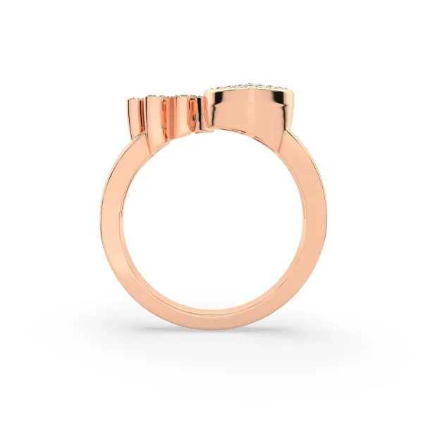 10K Rose Gold Round Diamond Heart Initial W Rings