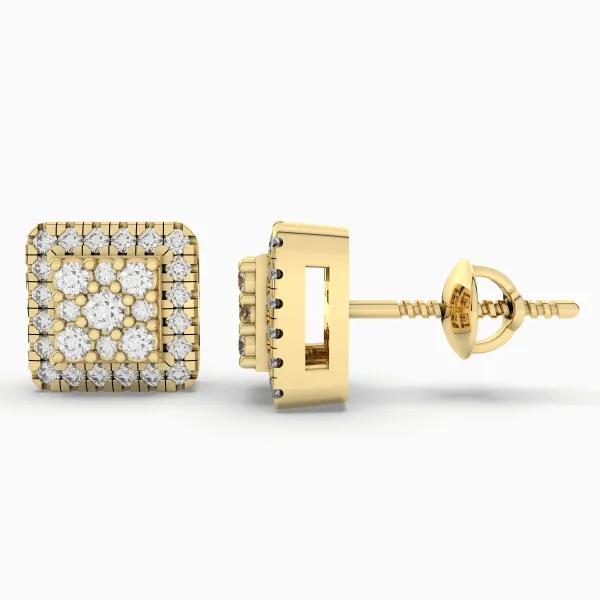 Double Square Halo Gold Natural Diamond Earrings