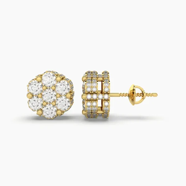 Elegant Flower Seven Stone Natural Diamond Studs Earrings