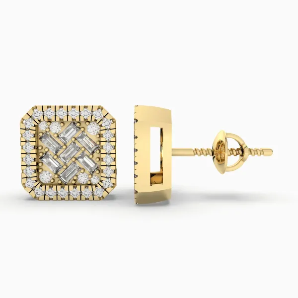 Square Natural Diamond Stud Earring