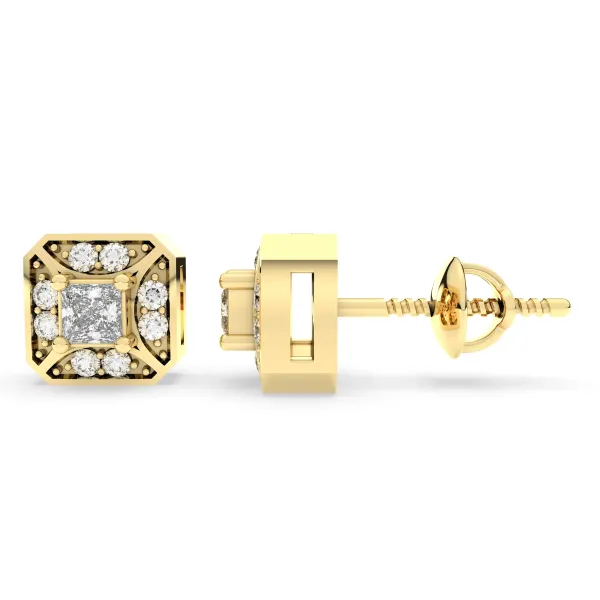 Solid Gold Square 0.54 CT.T.W Natural Diamond Stud Earrings