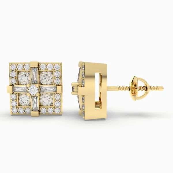 10K Cushion Frame Halo Gold Natural Diamond Earrings For Women