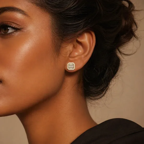 10K Yellow Gold Natural Diamond Stud Earrings For Unisex