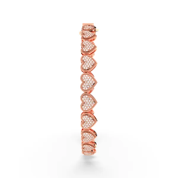 10K Rose Gold Sparkling Heart-Shaped Bangle Bracelet