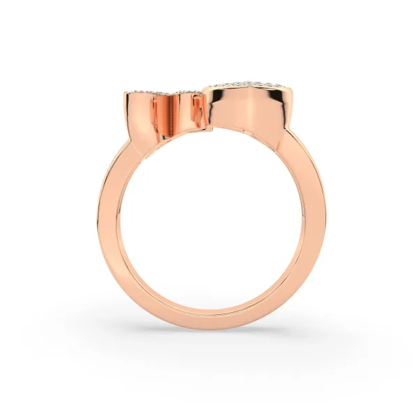 10K Rose Gold Round Diamond Heart Initial X Rings