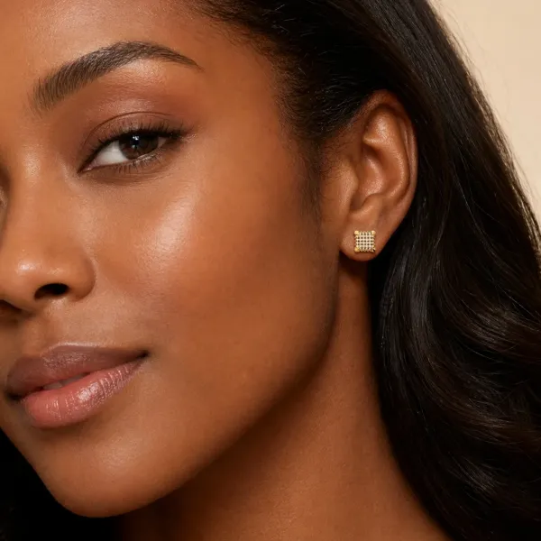 Square Natural Diamond Earrings For Men