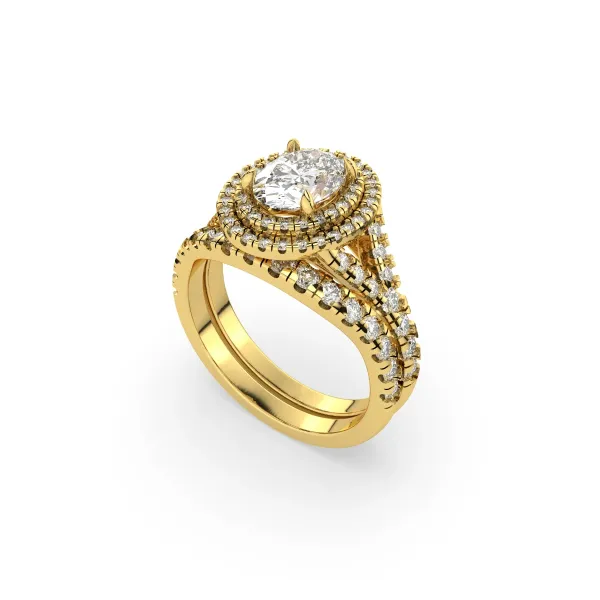 Split Shank Oval Diamond Double Halo Engagement Ring