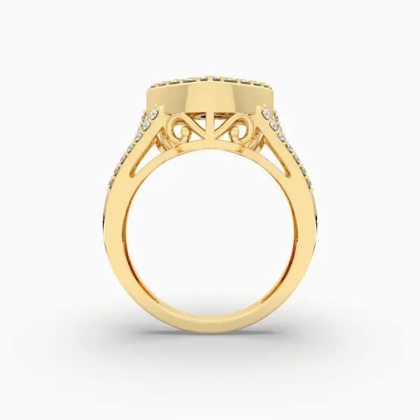 Baguette & Round Cut Natural Diamond Heart Halo Ring