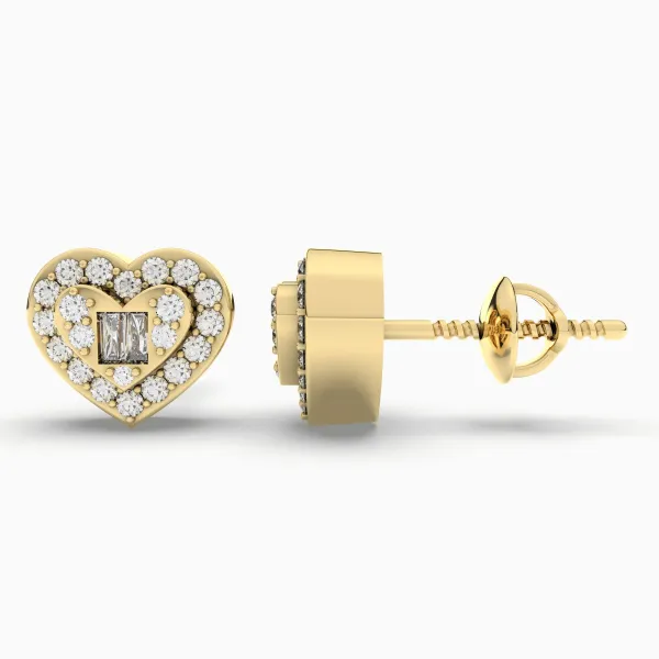 Heart Shape Natural Diamond And Baguette Stud Earring For Women