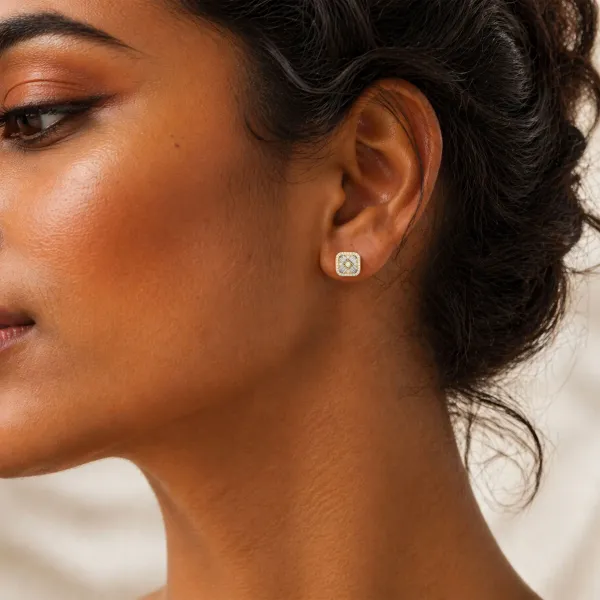 10K Yellow Gold Baguette And Round Brilliant Natural Diamond Stud Earrings