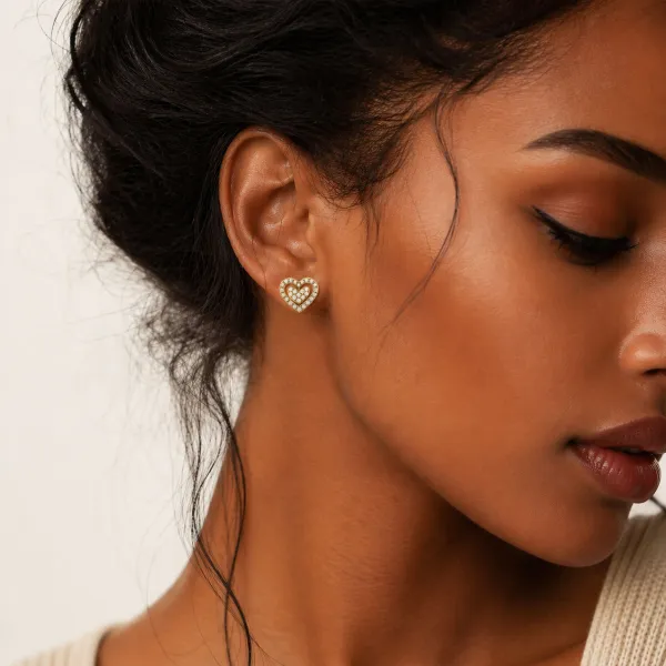 Women'S Natural Diamond Open-Heart Stud Earrings