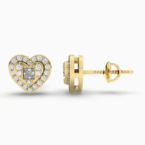 Sparkling Heart Shape Natural Diamond And Buguette Stud Earring For Women