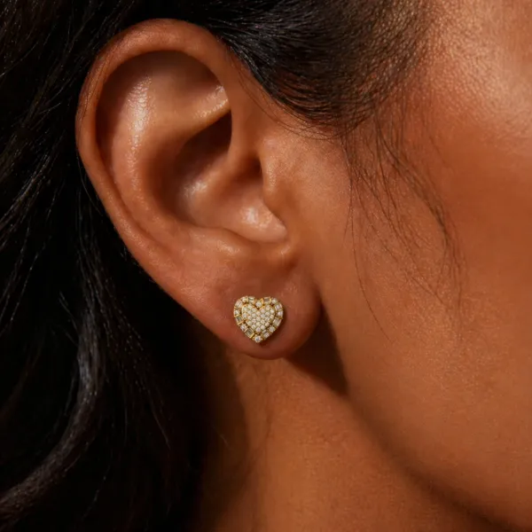 Pair Of Heart-Shaped Natural Diamond Composite Stud Earrings