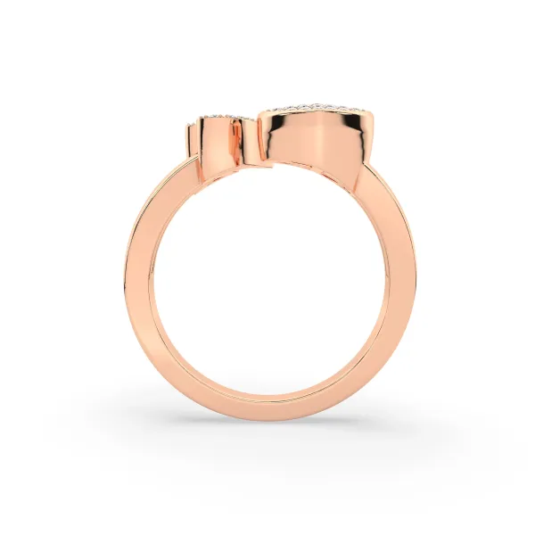 10K Rose Gold Round Diamond Heart Initial Y Rings