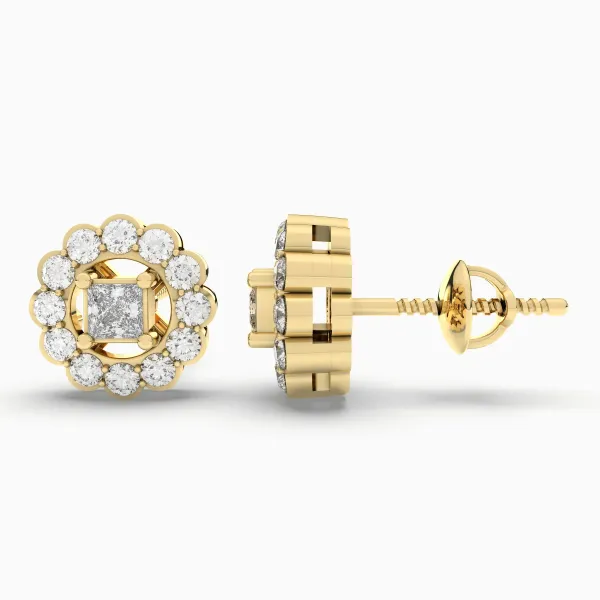 Flower Natural Diamond Cluster Stud Earrings