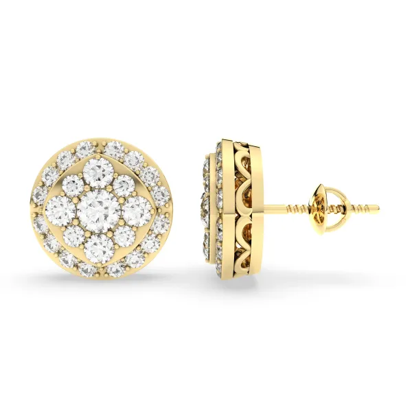 Round Cluster 1.03 CT.T.W Natural Diamond Stud Earring