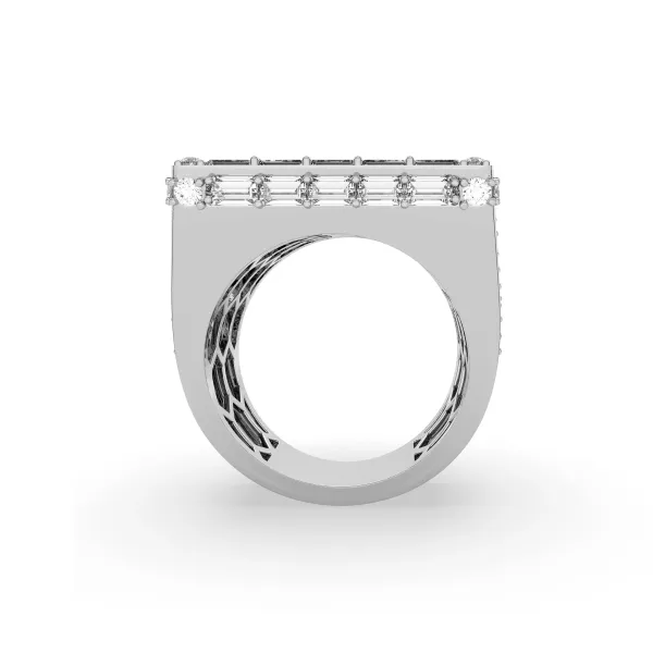 10K White Gold Lab Grown Round And Baguette Square Cluster Diamond Men's Wedding Rings