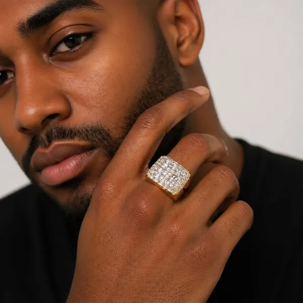 Lab Grown Round And Baguette Square Cluster Diamond Men's Wedding Rings