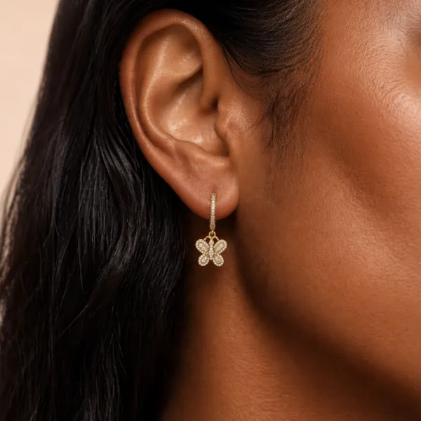 Pave Butterfly Huggie Earrings