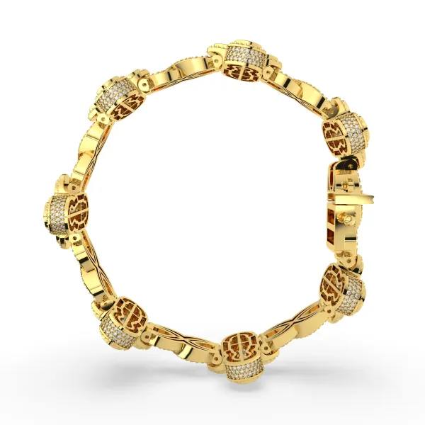 10K Yellow Gold Natural Diamond Clover Or Cross Link Bracelet