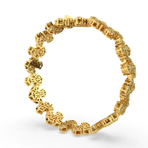 10K Yellow Gold Men'S Natural Diamond Cross-Link Bracelet