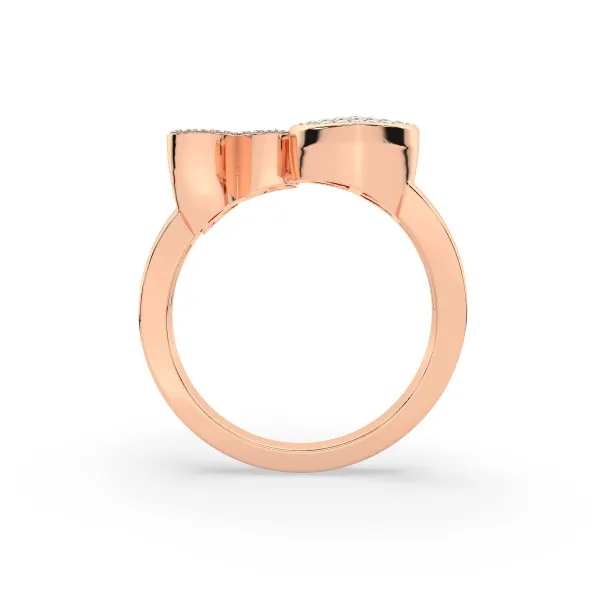 10K Rose Gold L Letter Diamond Heart Initial Ring