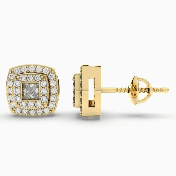 Cushion Natural Diamond Stud Earrings - 0.54 CT Halo Design