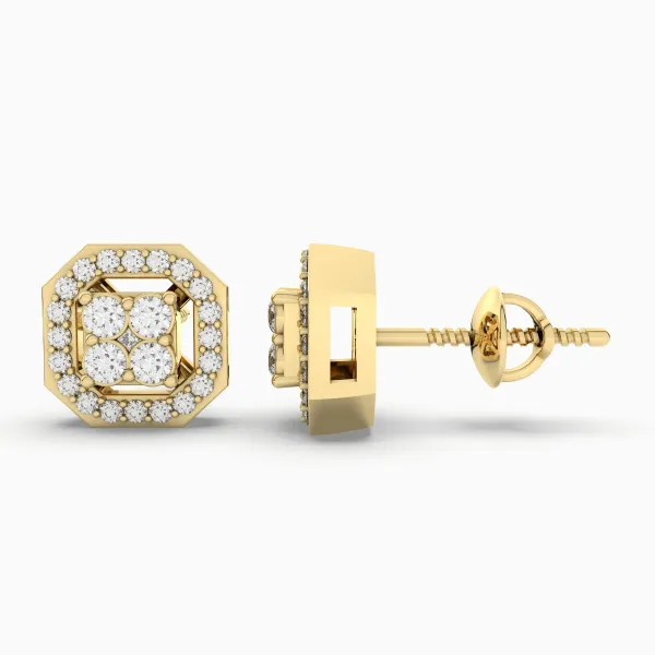 0.19 CT.T.W Gold Cushion Shaped Natural Diamond Stud Earring